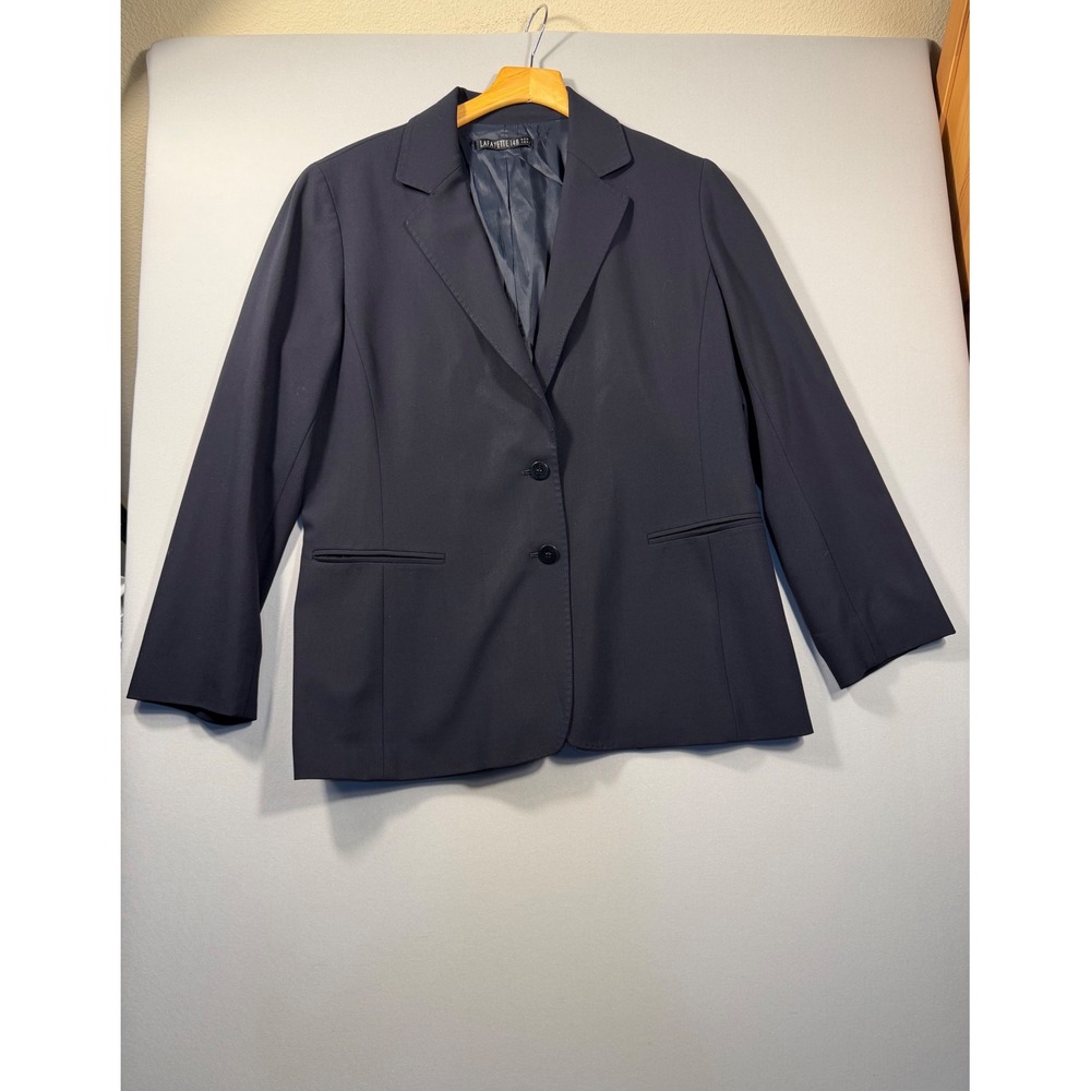 Lafayette 148 New York Navy Blue Wool Laine Blend 2 Button Blazer Jacket Size 12